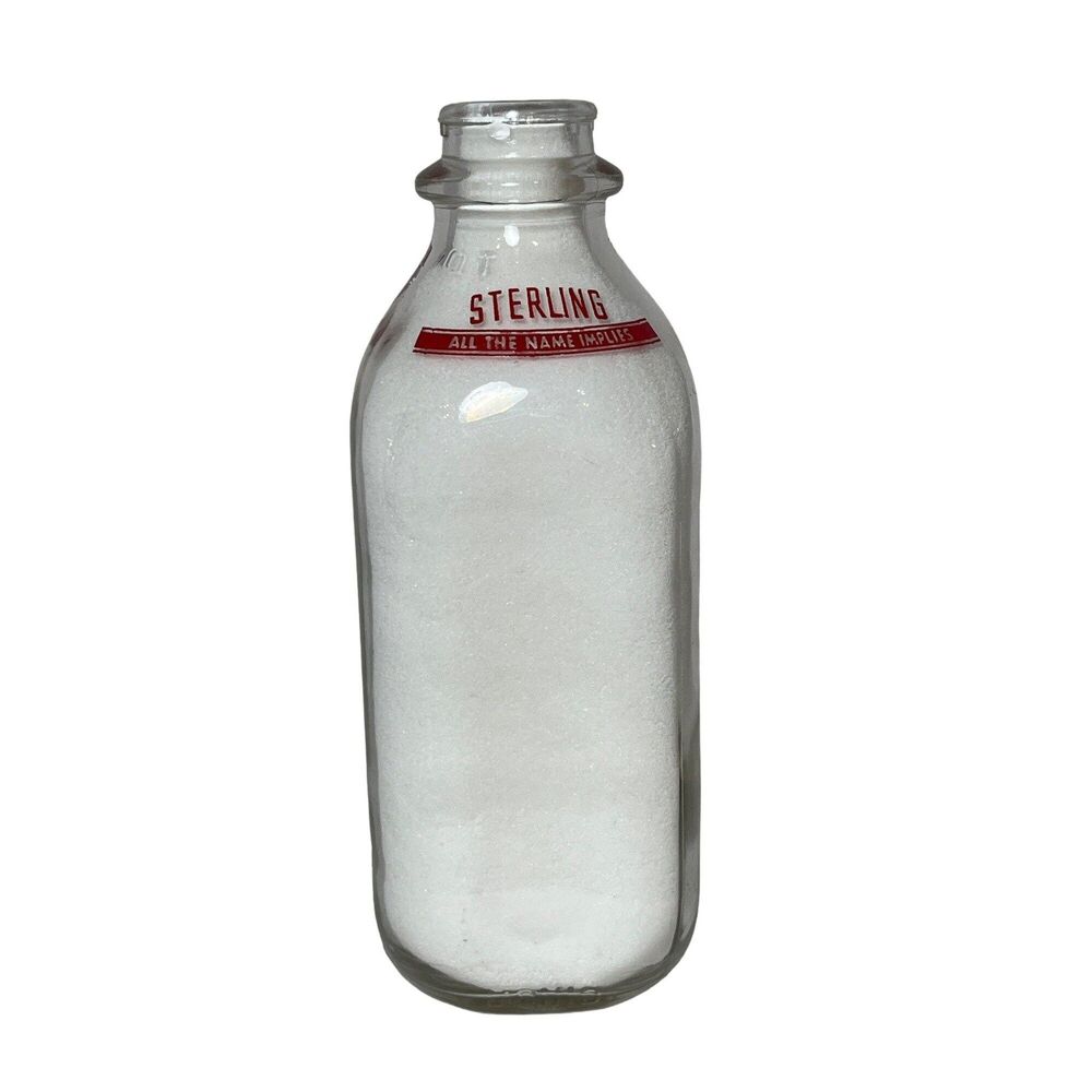 Sterling One Qt Glass Milk Bottle Red Label Sterling Erie PA USA Vintage Dairy